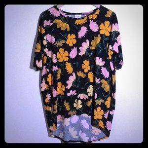LulaRoe XS Tunic Black, Yellow Orange Pink Flowers